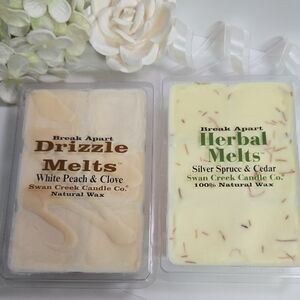 Swan Creek Candle Co Drizzle Melts White Peach & Clove and Silver Spruce Bars